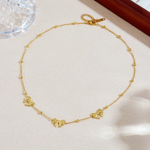 Gold Plated Bowknot Chain Necklace Stainless Steel Daily Wear Clavicle Jewelry N4001 - Product Image 3