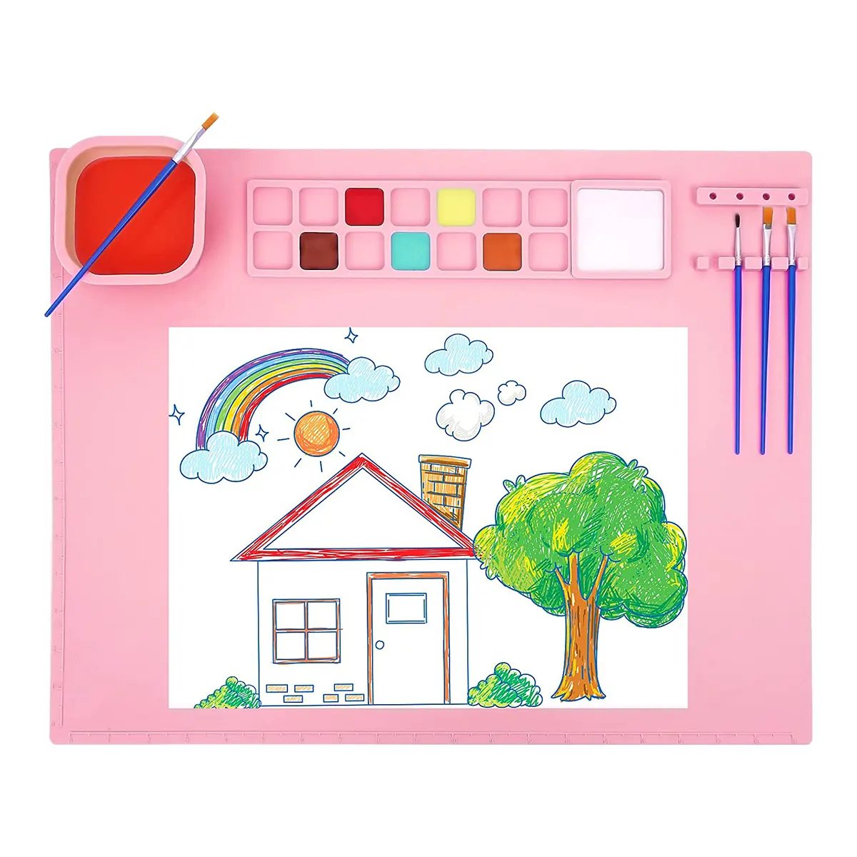Diferente tamanho pincel bebê pintura ferramenta silicone bebê pintura esteira com copo desenho bordo fácil limpo crianças arte pintura esteira