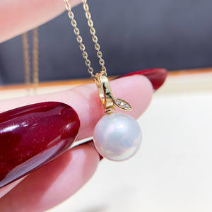 จี้เงินแท้ S925 พร้อมลูกปัดกลมขนาด 10-13 มม. อุปกรณ์ทำสร้อยคอแบบเรียบง่าย DIY พร้อมไข่มุก 31064 ชาร์ม - Product Image 1