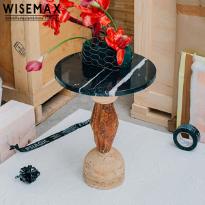 WISEMAX FURNITURE Table basse ronde en marbre travertin léger de luxe pour hôtel restaurant café Table d'appoint pour salon - Product Image 1