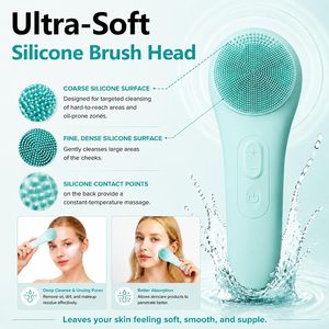 Skin Face Care Electric Facial Cleaning 45 Degree Warm Function Massage Brush Waterproof Silicone Facial Cleansing Brush - Product Image 6