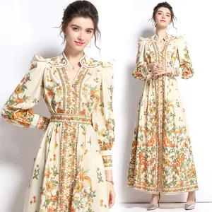 Vintage ethical Style Runway Dress Women Casual Fitted Long Sleeve Dresses