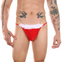 Sous-vêtements G-string fantaisie pour homme avec bordure en fausse fourrure style bonnet de Père Noël – Cadeau de Noël amusant et de qualité supérieure