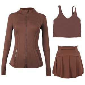 Ensemble 3 pièces unisexe : Veste respirante coupe-vent à col montant, Gilet à col en U, <span class=keywords><strong>Mini</strong></span>-<span class=keywords><strong>jupe</strong></span> – Tenue de yoga ajustée avec fermeture éclair dorée - Product Image 3
