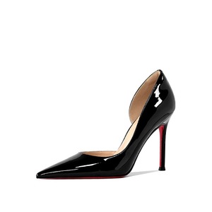 Escarpins de bureau pour femmes de haute qualité, noirs, à bout pointu, talons aiguilles de 8 cm, semelles rouges, découpes latérales, sexy et tendance, collection printemps - Product Image 6