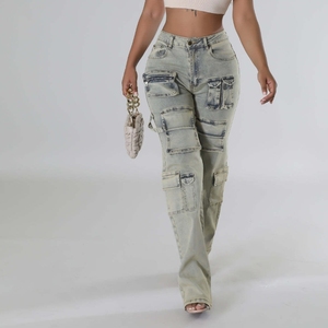 2024 New Washed Organza Bag Work Bag Zipper Casual High <strong>Elastic</strong> Denim Pants for <strong>Women</strong> - Product Image 2