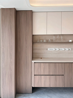 Meuble de rangement modulaire en bois moderne avec portes à panneaux plats et deux tiroirs, design présentoir pour salon et salle à manger