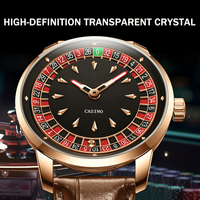 Montre de luxe pour homme de haute qualité, style casino, boîtier en acier inoxydable, cadran rotatif automatique lumineux, étanche 3 ATM, bracelet en cuir