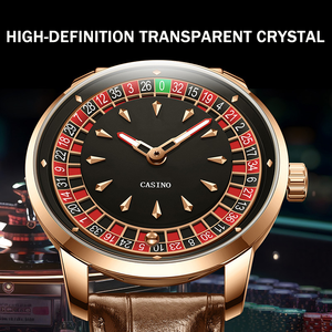 Montre de luxe pour homme de haute qualité, style casino, boîtier en acier inoxydable, cadran rotatif automatique lumineux, étanche 3 ATM, bracelet en cuir - Product Image 3