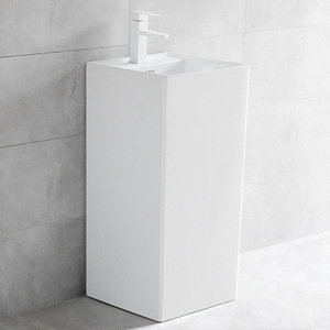 Lavabo de Pedestal de Cerámica Cuadrado de Una Pieza, Lavabo de Pie para Baño, Fácil de Limpiar - Product Image 1