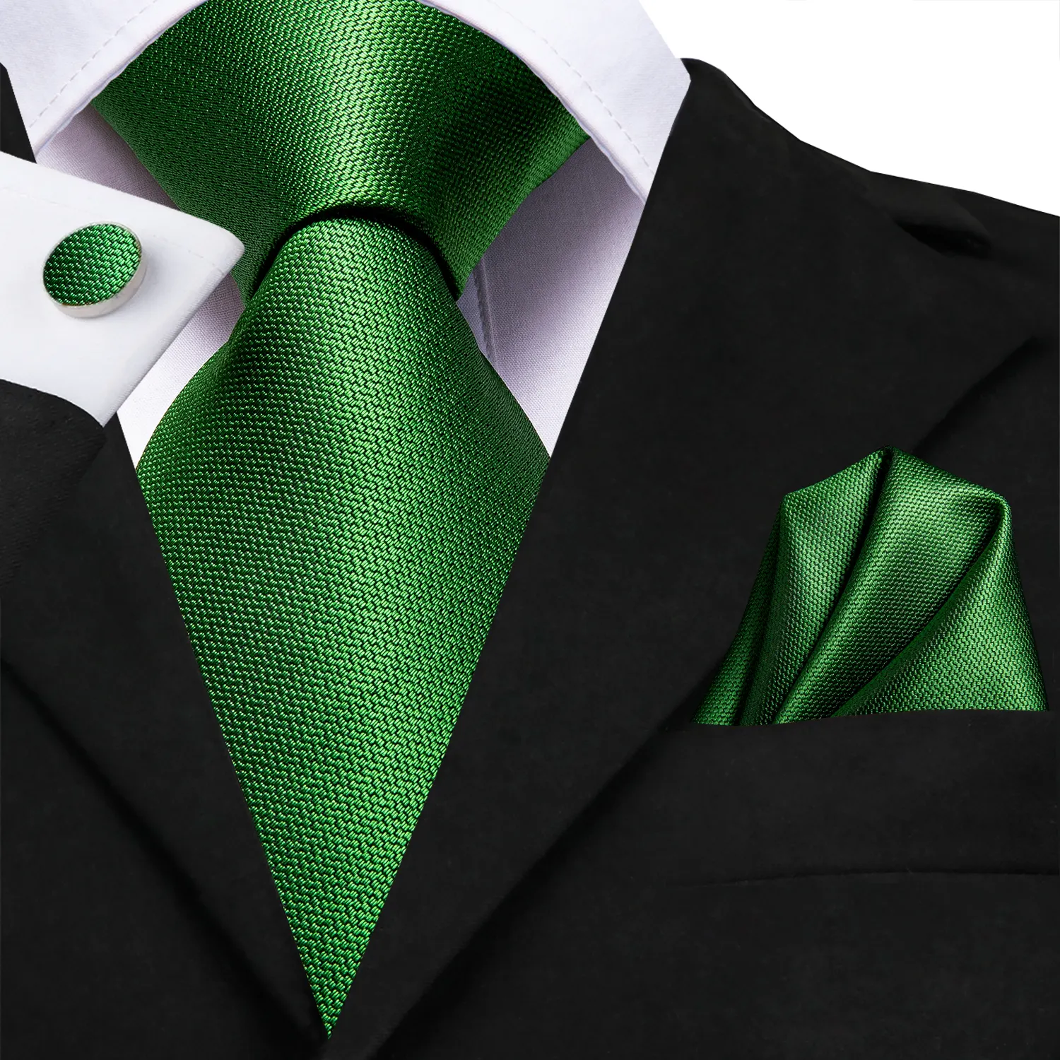 Desain Kustom Green Ties Pria Jacquard Tenun Sutra Leher Dasi dengan Saku Persegi
