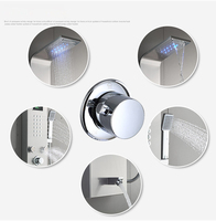 Colonne de douche multifonction en acier inoxydable brossé avec LED, système de contrôle de la température à noyau de valve en céramique pour salle de bain