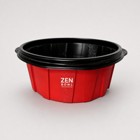 Conteneur rond pour fruits de mer de 1500 ml de qualité supérieure, jetable, rouge et noir, sans BPA, recyclable, micro-ondable, en plastique avec couvercle