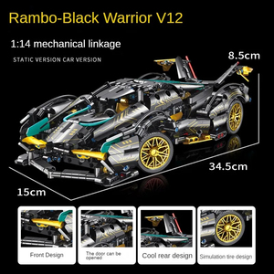 JKC7105  Bloques de Construcción de Coche de Carreras Simulado Modelo V12 1/14 City Black Warrior Supercar, Juego de Bloques de Construcción, Juguete para Niños - Product Image 6