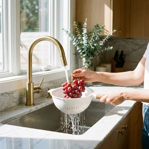 Bol égouttoir en plastique sans BPA avec poignée et bec verseur, panier multifonctionnel pour laver les fruits avec trous de drainage fins - Product Image 2
