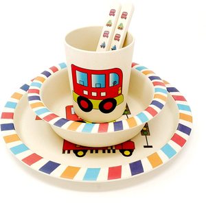 Service de vaisselle 5 pièces pour enfant, joli et écologique en bambou, <span class=keywords><strong>ensemble</strong></span> d'aliments sans danger pour les tout-petits, offre spéciale - Product Image 2