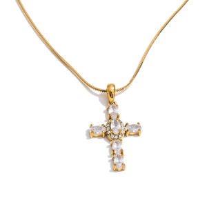 JINYOU 1854 Collar con Colgante de Cruz de Circonita Cúbica de Acero Inoxidable al por Mayor, Joyería para Uso Diario - Product Image 1