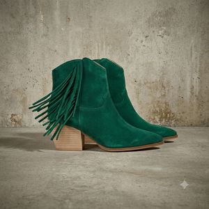 Women's PU Suede Fringe Pointed Toe Western Ankle Boots Autumn/Winter Fashion Mid Heel Comfortable Casual Outdoor Booties - Product Image 1