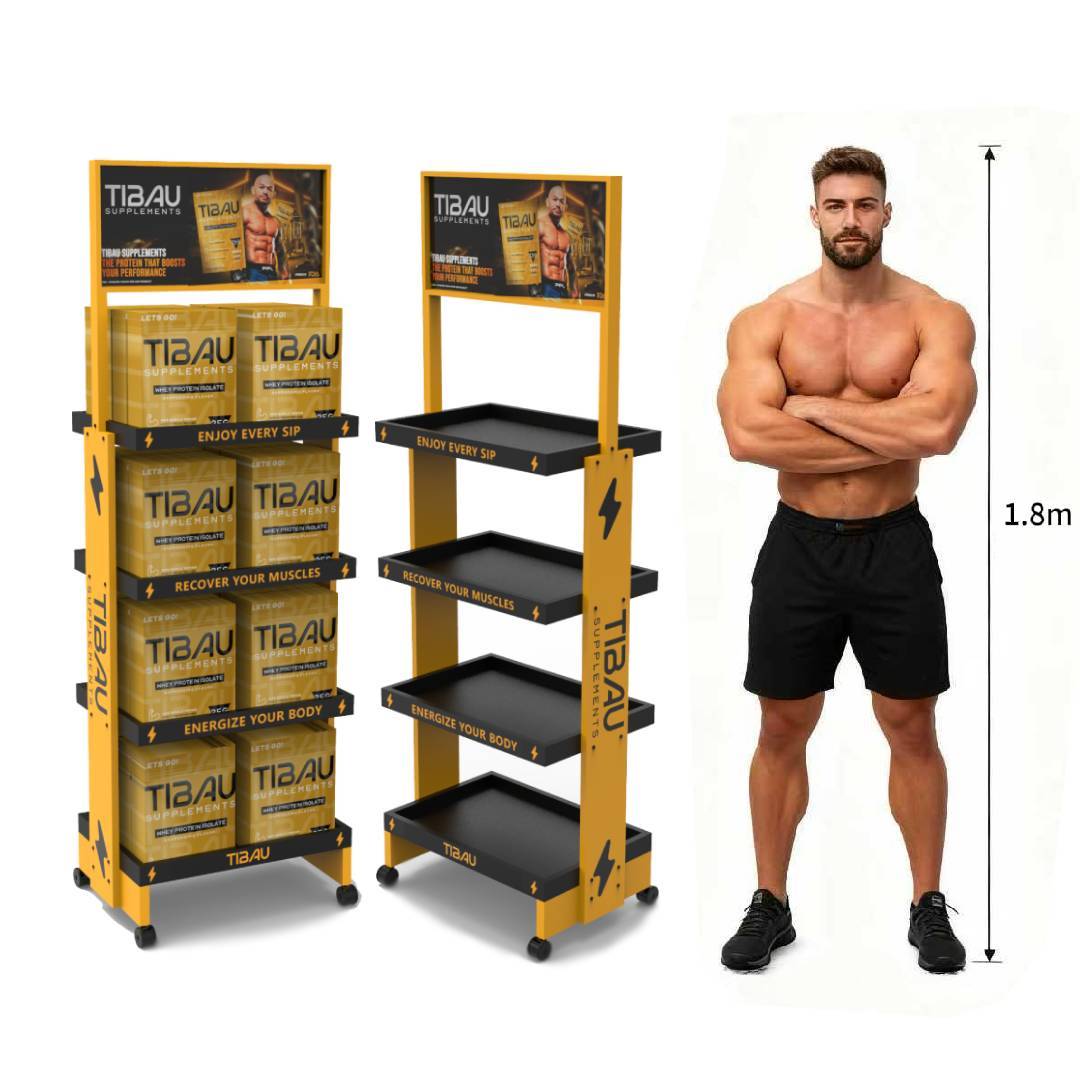 Custom Multi – Tier Wooden Supplements Display Rack for Gym & Fitness Retail Stores — view 1
