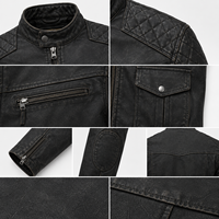 Blouson en cuir vintage personnalisé pour homme, style motard, matelassé, col montant, fermeture éclair, multi-poches, streetwear