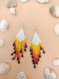 Pendientes colgantes de lujo de oro verde y negro, Pendientes colgantes de cuentas de semillas bordados a mano con estilo, accesorio de moda - Product Image 3