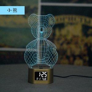Luz nocturna LED con forma de oso 3D, cambio de color, control táctil, alimentación USB, reloj digital para decoración de dormitorio o escritorio. - Product Image 4