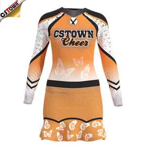 Groothandel <span class=keywords><strong>Cheerleading</strong></span> Uniformen Oranje Zwart En Wit Cheer Uniform Volwassen - Product Image 2