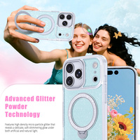 Coque de téléphone portable magnétique antichoc de luxe à paillettes brillantes, très vendue, pour iPhone 18 17 16 Pro Max Air avec support rotatif