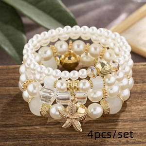 <span class=keywords><strong>4</strong></span> ensembles de bracelets bohèmes créatifs pour femmes, bijoux étoile de mer, perles multicouches, bracelet à perles - Product Image 1