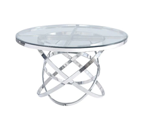 Vente chaude Moderne Rond Verre Marbre Haut Base En Acier Inoxydable Table À Manger pour Hôtel Restaurant