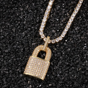 Colgante de <span class=keywords><strong>cadena</strong></span> de tenis para <span class=keywords><strong>hombre</strong></span>, joyería de latón, chapado en oro de 18K, Micro pavé de CZ, <span class=keywords><strong>candado</strong></span> de bloqueo de diamante, <span class=keywords><strong>collar</strong></span> de hip hop - Product Image 1