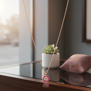 Collar de rubí con piedra de circón para mujer, colgante redondo, turco, hecho a mano, joyería de plata de ley 925 - Product Image 3