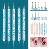 5 pièces Nail Art pointillage stylo pinceaux ensemble cristal poignée double extrémité ongles peinture strass sélecteur manucure outils
