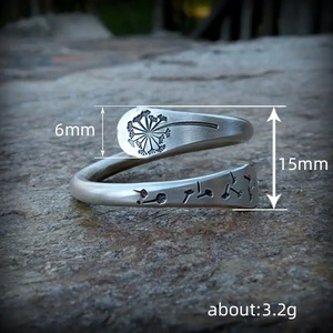 Q987 Silver Bohemia Plant Pattern <b>Ring</b> Unisex Gift Fashion Jewelry Plain Design <b>Open</b> Band Style - Product Image 4
