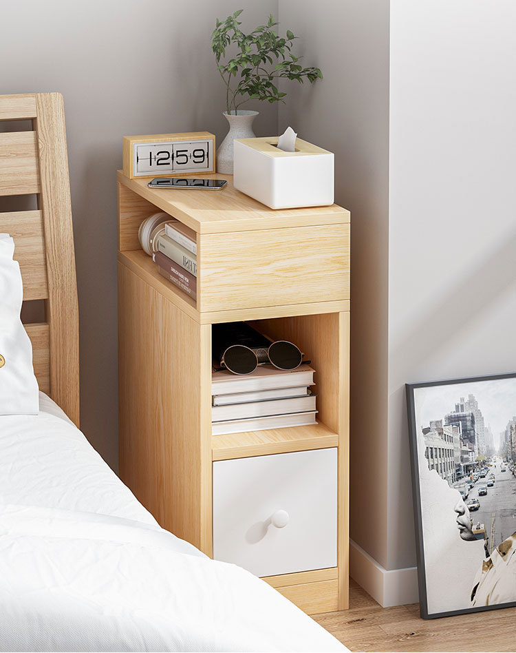 BTB Narrow End Table – Moderner Nachttisch aus Holz in Weiß