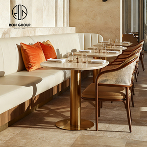 Juego de <span class=keywords><strong>Muebles</strong></span> Modernos de Alta Gama <span class=keywords><strong>para</strong></span> Cafetería y Restaurante, Mesa de Piedra Sinterizada, Ratán y Cuero, Sofá y Sillas - Product Image 5