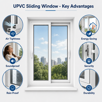 Ventana Corredera Moderna de PVC para Casa, Villa u Hotel - Doble Acristalamiento, Insonorizada, Impermeable, con Cerradura de Seguridad, Venta al Por Mayor