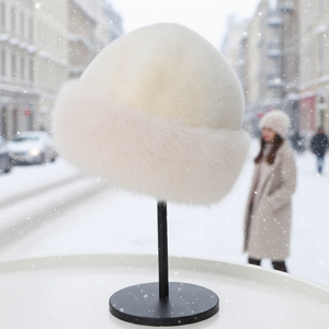 Chapeau en fourrure synthétique de style russe chic pour femmes, écologique, coupe-vent, avec bordure en fausse fourrure de renard, pour voyages en plein air et hiver - Product Image 4