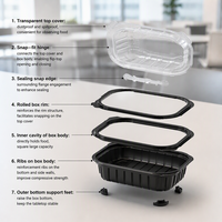 Boîte alimentaire jetable carrée en PP à compartiment unique avec couvercle pour salades, soupes et plats de restaurant