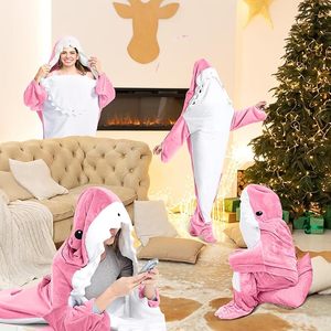 Custom Women's Oversized Wearable Winter Christmas Anime Shark <strong>Snuggie</strong> Huggle Sherpa Fleece Blanket <strong>Hoodie</strong> for Women Kids Adult - Product Image 2