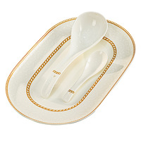 Service de table en gros pour 12 personnes, vaisselle de luxe en céramique européenne, cuisine moderne, table à manger avec bordure dorée
