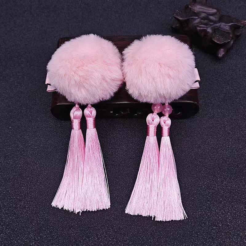 Mc1263 (pink rabbit hair ball tassel) a pair