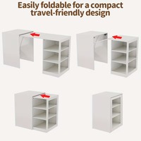 Bureau d'ordinateur pliable extensible avec prises électriques, étagères ouvertes à 3 niveaux, table coulissante sur roulettes cachées