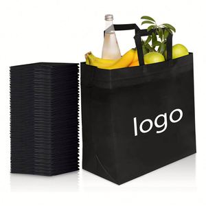 Bolsa de Compras Ecológica Plegable y Portátil para Supermercado, Bolsa de Transporte Grande de Tela No Tejida Negra - Product Image 1
