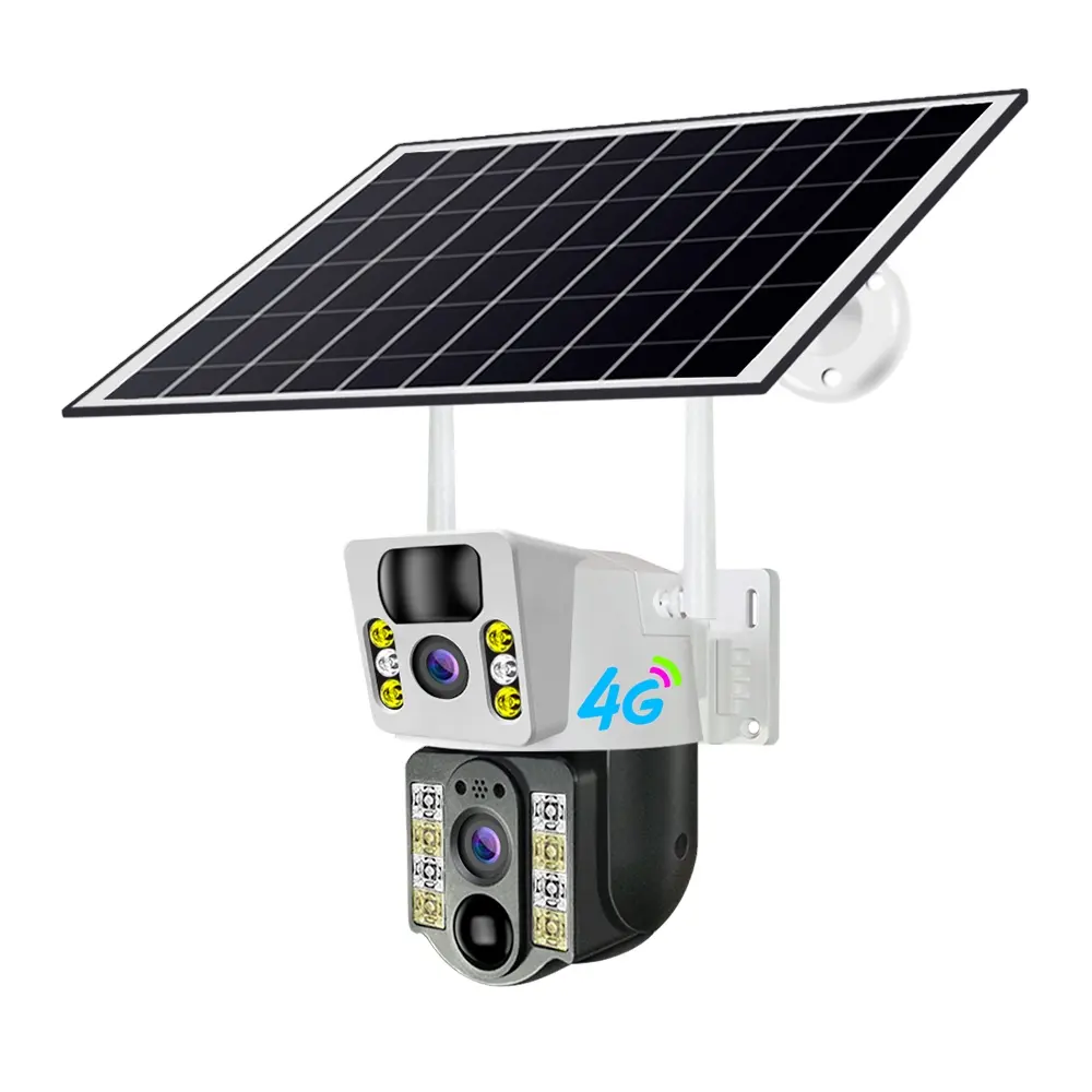 Ikevision V380pro Mini-Solar-CCTV-Kamera WLAN 4G Sicherheit Dual-Objektiv 4MP Kamera PIR-Alarm mit 8 W Solarpanel 8000 mAh Akku