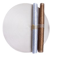 Nouveau Set de Table Rond en PVC, Vente Directe Usine, Luxe Léger, Résistant à la Chaleur, Sans Lavage, Motif Épi de Blé Doré Creux, Idéal Export