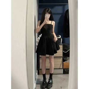 Robe de soirée en mousseline noire sans bretelles, taille naturelle, plis confortables, style simple, coupe trapèze vintage - Product Image 5