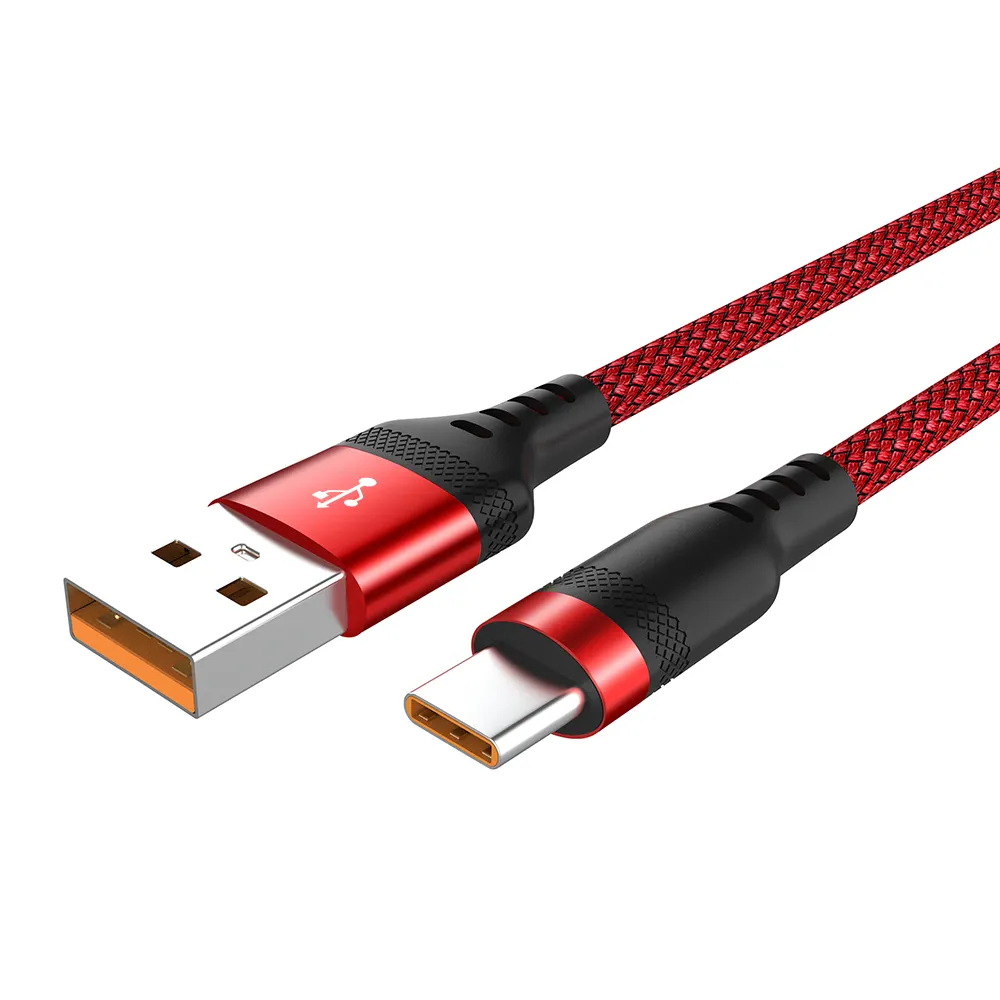 0.5m 1m 2m 3m Red nylon braided jacket type c 5a usb type-c fast charging data cable for Samsung and sony and LG smart cellphone