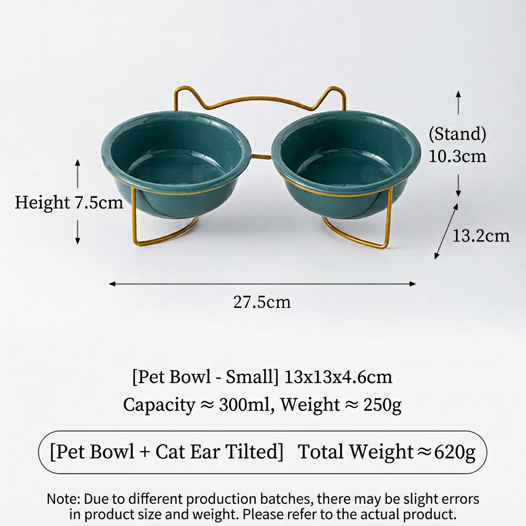 Bol inversé-vert foncé double trou oreille de chat cadre en fer-or