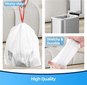 Bolsas de basura blancas con cordón, forros de plástico resistentes sin perfume con diseño antidesgarro, ideales para el hogar y la oficina - Product Image 6